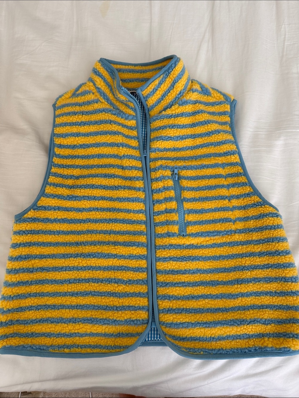 Striped Yellow & Blue Sherpa Vest - Women